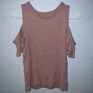 American Eagle Soft & Sexy Ribbed Pink Cold/Exposed Shoulders Short Sleeve shirt
